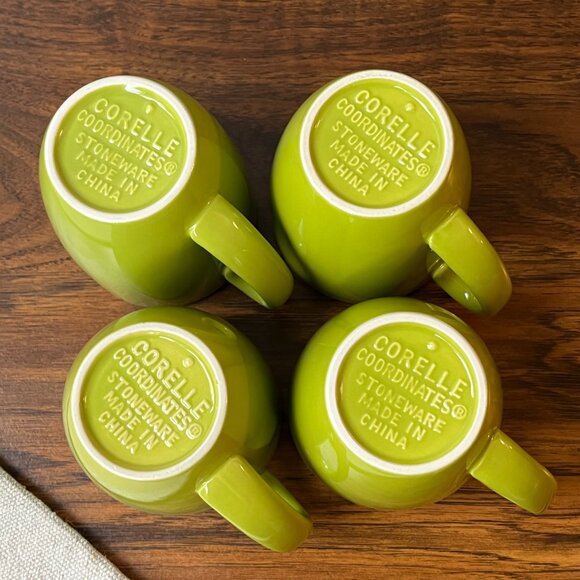 4 Stoneware Coffee Mugs Corelle Coordinates Lime Green 12 oz - Picture 7 of 9